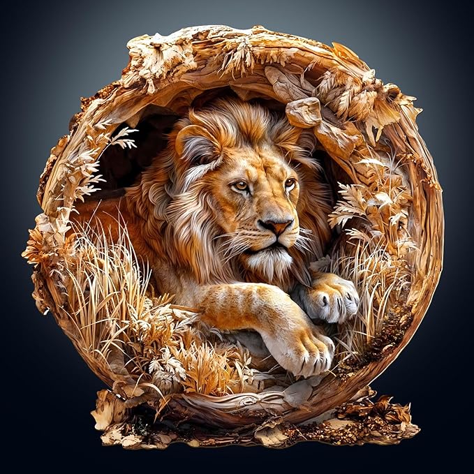 KAAYEE Wooden Puzzles for Adults, 3D Vision Effect Lion King Wooden Jigsaw Puzzles Flat 100 PCS Unique Shape Advanced Wood Puzzle Adult, Birthday Fathers Family Game (S-8.5 * 8.5 in)