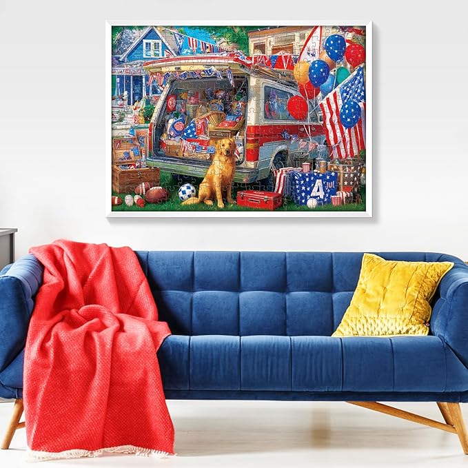 300 Piece Puzzles for Adults, American Football-Themed Jigsaw Puzzles, Backyard Tailgate Party with Dog and Van 300 Piece Puzzle, Ideal Home Decor Gift for Adults Kids Seniors, 20.5×15 in