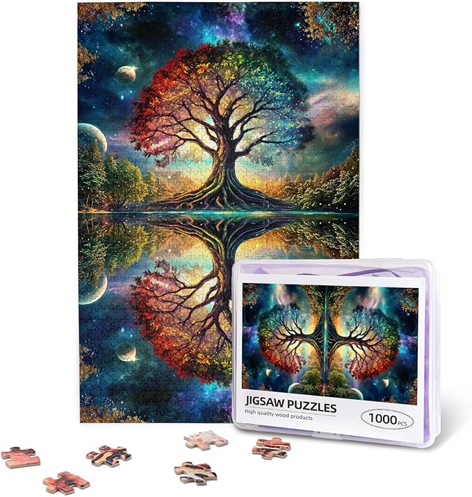 Tree of Life Puzzle 1000 Piece,Colorful Tree of Life Puzzle,Colorful Starry Night Tree Jigsaw Puzzle，Beautiful Galaxy Nature Landscape Jigsaw Puzzles，for Adults Toys Gift Family Decoration