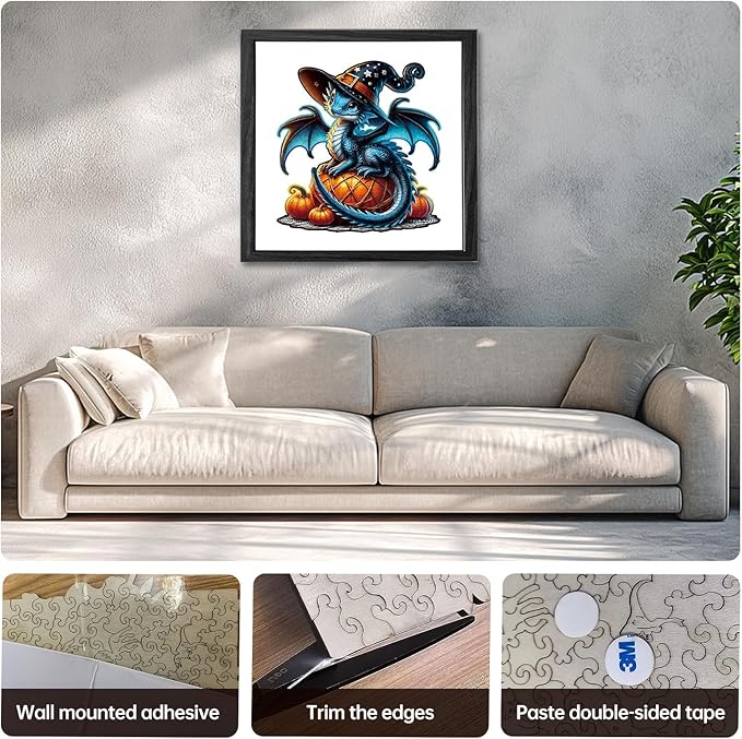 Dragon Wooden Puzzles for Adults,Pumpkin Witch Jigsaw Puzzles 200 Piece,Thanksgiving Birthday Gifts Family Game,Unique Shape Puzzle Challenge 11 x 11 Inch