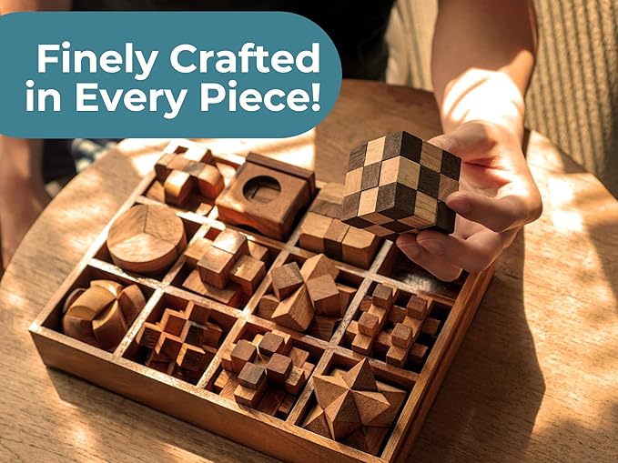 BSIRI Wooden Puzzle Box Set (12 Games) - Challenging Brain Teasers and 3D Puzzles for Adults, Interlocking Games for IQ Test, Ideal for Patio Decor and Unique Gift for Chistmas