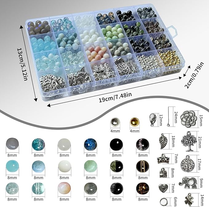 Glass Beads for Bracelets, 8mm Crackle Beads in 18 Colors, 414PCS DIY Jewelry Kit, Glass Beads for Jewelry Making