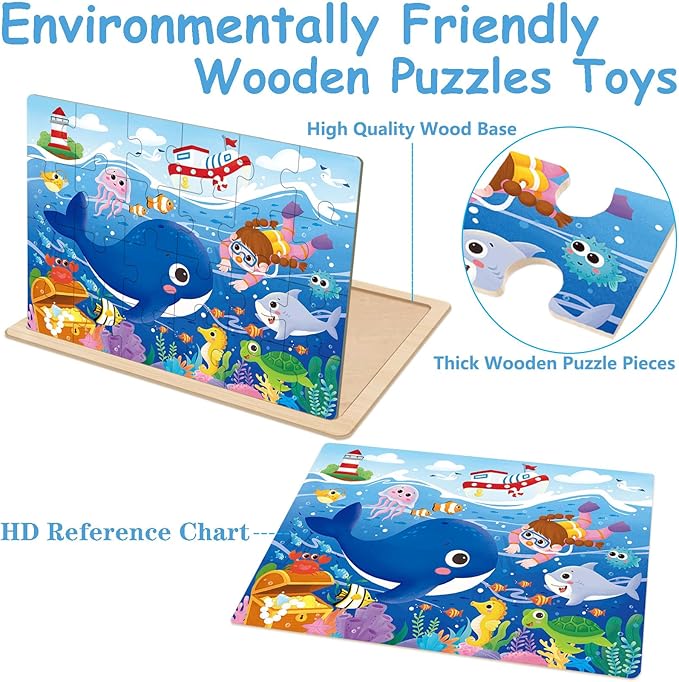 Puzzles for Kids Ages 4-6 24 Pieces Wooden Puzzles for Toddlers Ages 4 5 6 7 8 Year Olds Kids Puzzle Toys Children Jigsaw Puzzles for Boys and Girls Gifts