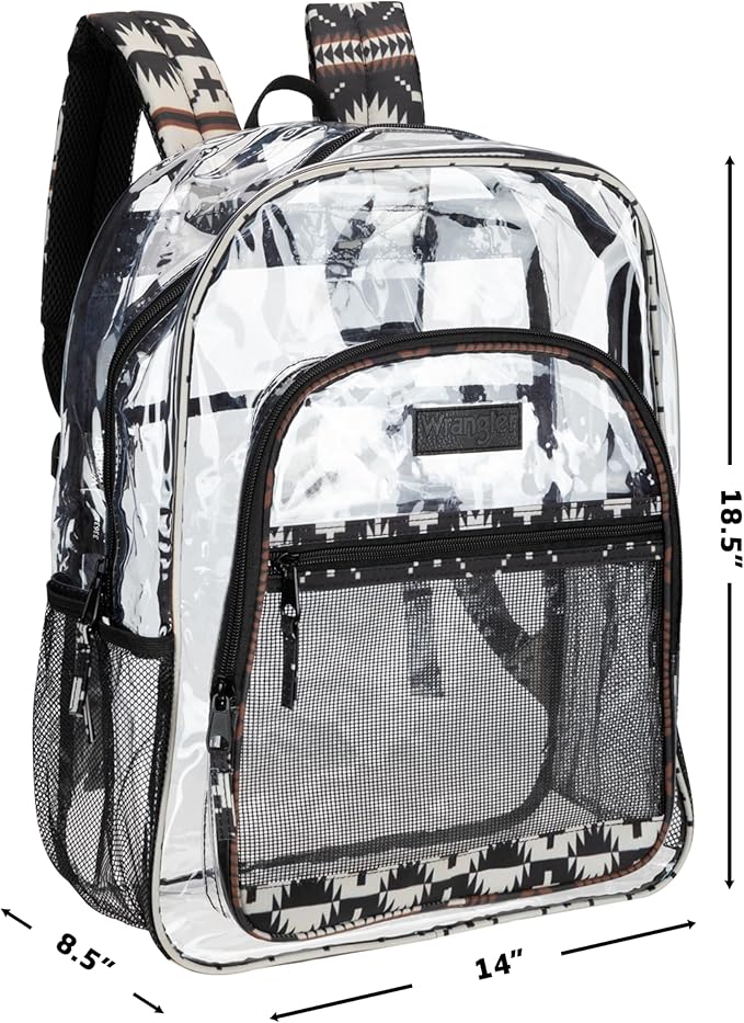 Wrangler Clear Backpack for Girls- Water Resistant Clear Bookbag, Plastic See Through Backpack for Stadium Events and School