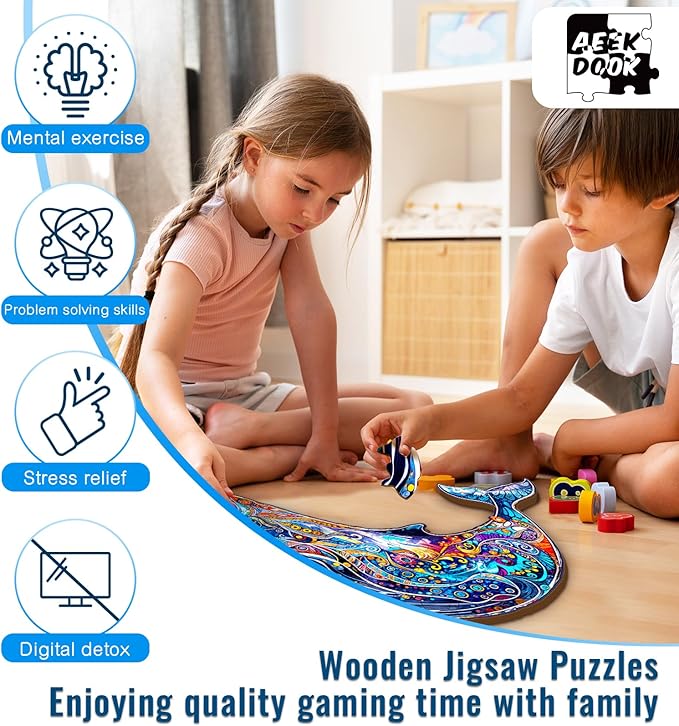 Wooden Puzzle for Adults - Blue Whale Wood Puzzles Adult - Unique Animal Shape Wooden Jigsaw Puzzles for Adults - Birthday Gifts for Puzzle Lovers, Family (9.2 * 7.2in)