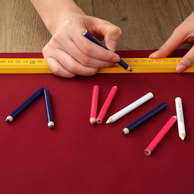 12pcs Fabric Markers for Sewing, Sewing Washable Pencil Disappearing Pen for Fabric Water Soluble Tracing Erasable Chalk Tools Tailors Dressmakers Quilting Embroidery DIY Crafts (Blue, Pink, White)