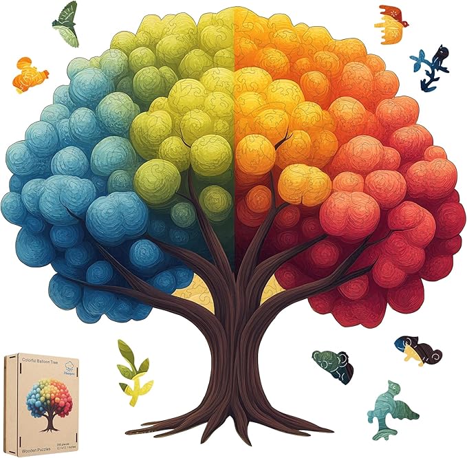 Wooden Puzzle for Adults, Balloon Tree Jigsaw Puzzles for Adult, Unique Pieces Wood Cut Puzzles, Exquisiten Box Packaging, Toys for Friends Family (M-18.4 * 17.4in-456pcs)