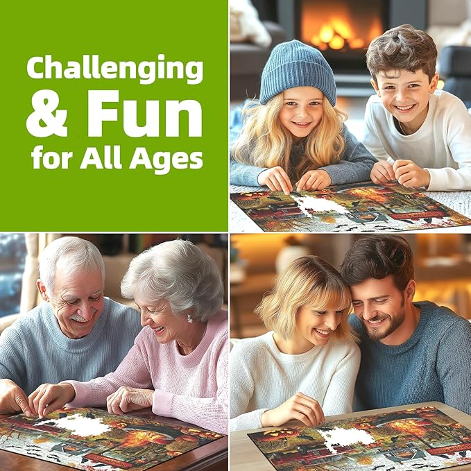 Halloween Scarecrow Haven 1000 Piece Jigsaw Puzzle for Adults Spooky Fall Farmhouse Scene with Jack-O-Lanterns, Ravens & Vintage Truck Challenging Puzzle Game (27.6"x19.7")