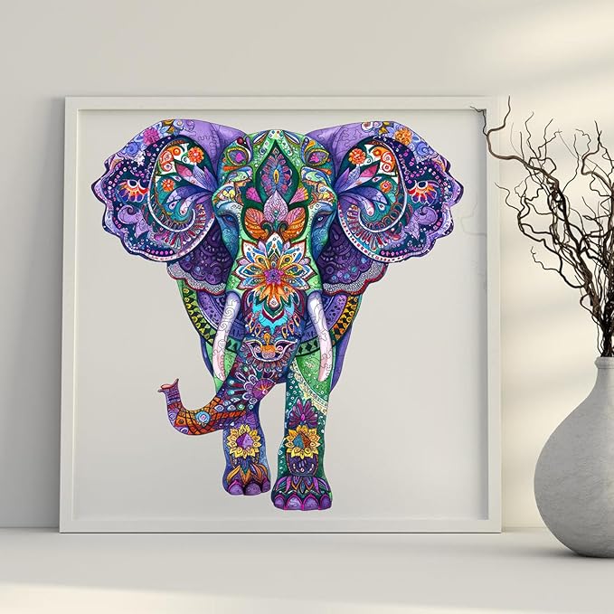 Wooden Puzzles 500 Pieces, Elephant Forest Puzzles for Adults Unique Shape Animal Adult Puzzles, Irregular Wood Best Gift for Adults Family Game (17.6x18.5 in)