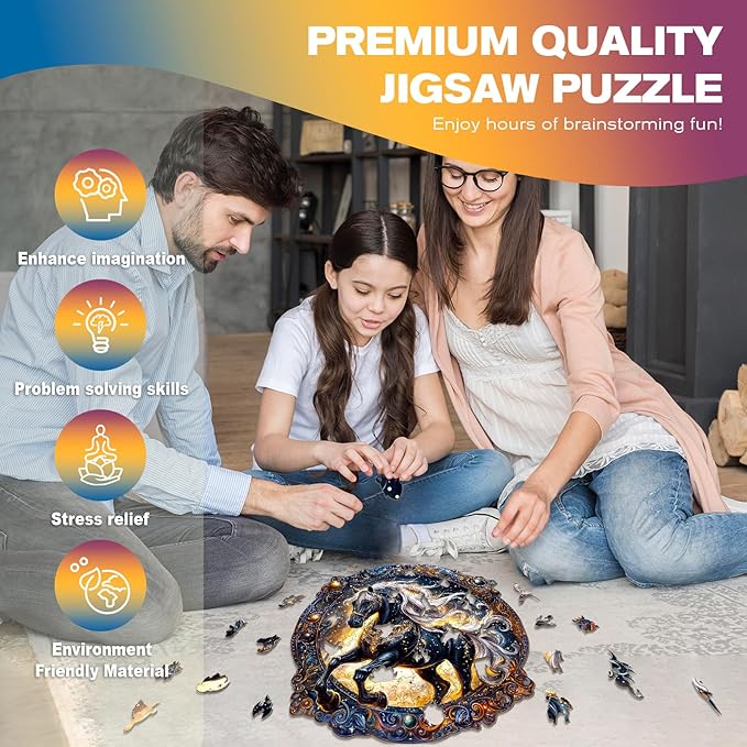 Wooden Puzzles for Adults - Elegant Horse Wooden Jigsaw Puzzle - Unique Animal Shaped Wood Puzzles Adult - Christmas Birthday Gifts for Adults/Friends/Family - 300pcs 13.4 * 13.4in