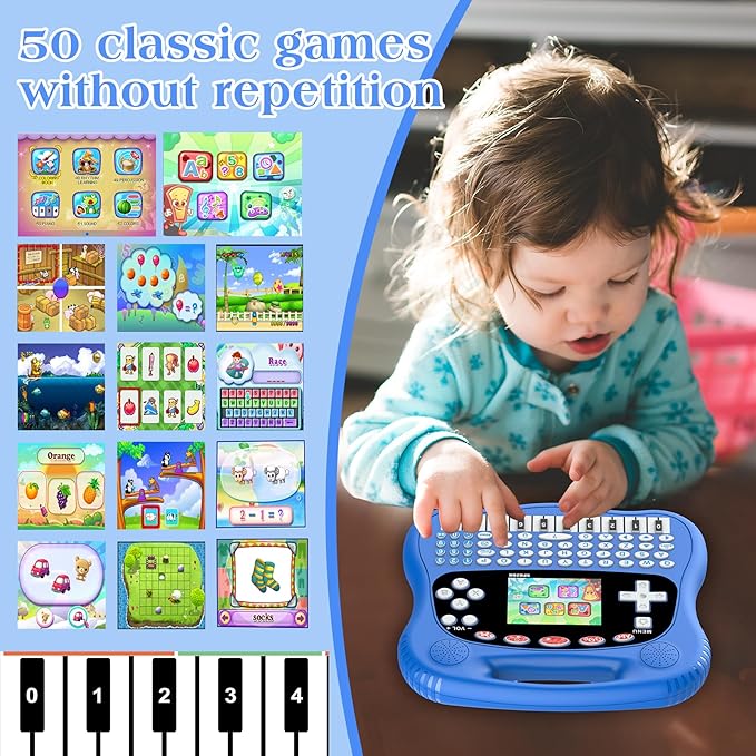 Interactive Early Learning Tablet - Educational Toys for Ages 2+ - Abc's, Words, Shapes, Numbers, Games, Music - Encourages Independent Play - Electronic Toys Gifts (Blue)