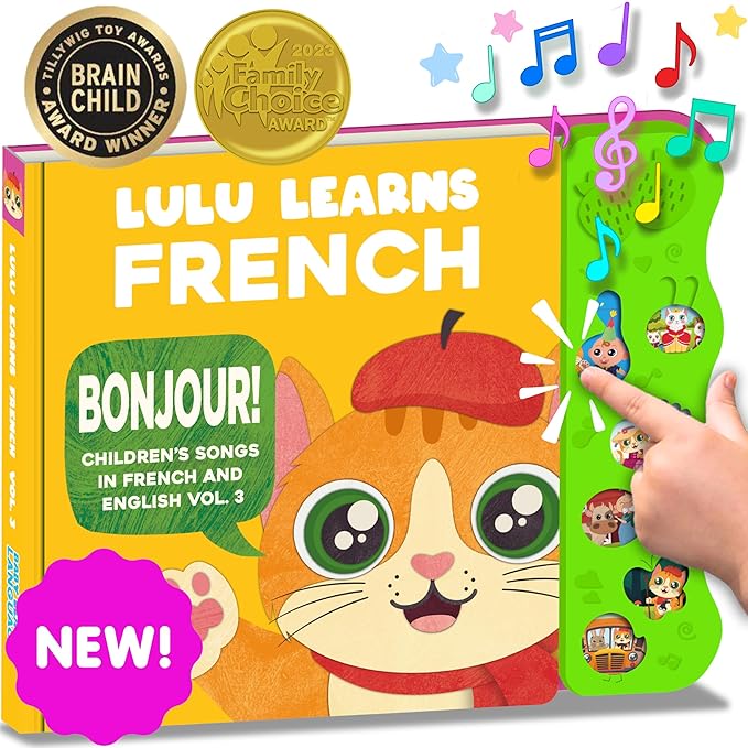French Books for Kids Vol. 3: Musical French Baby Book Learning Toys w/English, Bilingual Language Interactive Toy for Toddlers, Babies, Boys, Girls & Children