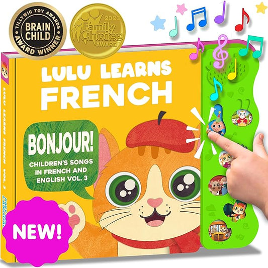 French Books for Kids Vol. 3: Musical French Baby Book Learning Toys w/English, Bilingual Language Interactive Toy for Toddlers, Babies, Boys, Girls & Children