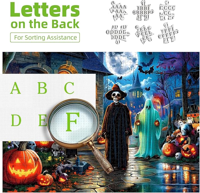 Halloween Haunted House Jigsaw Puzzle for Adults 1000 Piece Spooky Horror Ghosts Pumpkins Full Moon Scary Night Scene Challenging Adult Jigsaw Puzzles for Game Night (27.6"x19.7")