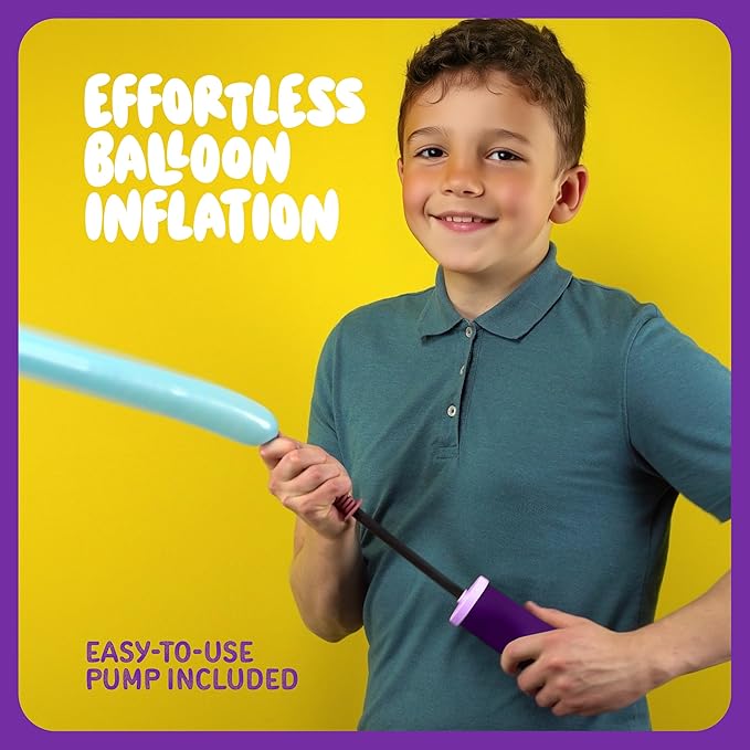 Dan&Darci Balloon Animal Twisting Kit with Pump for Kids - Boy & Girl Gift - Birthday Gifts for Girls and Boys - Arts and Crafts for Kid Ages 8-12 - 6 7 8 9 10 11 12 Year Old - Animals Balloons