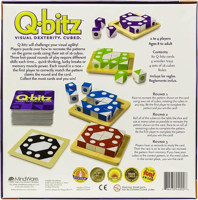 Mindware Q-Bitz Pattern Matching Fun Board Games for Family Game Night | Ages 8 and up 2-4 Players
