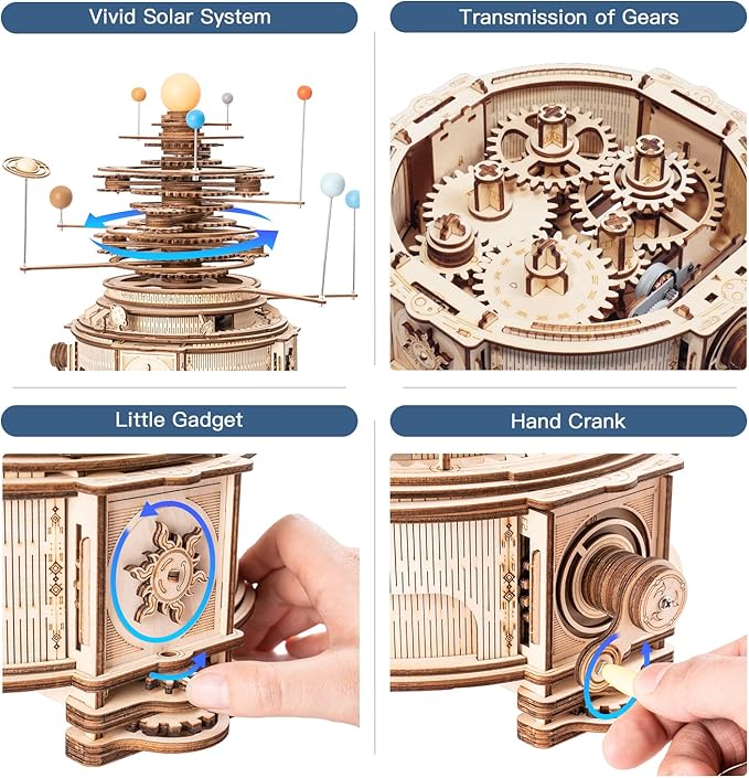 ROKR 3D Wooden Puzzles for Adults Huge Orrery Model - Toy Building Set Mechanical Puzzles 8 Orbiting Planets Unique Gifts for Boys/Girls