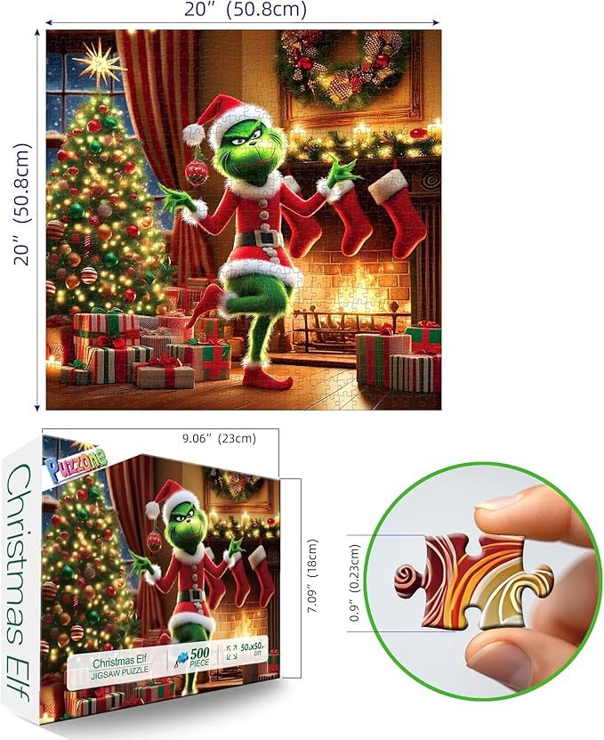 Christmas 500 Piece Jigsaw Puzzles for Adults Holiday Scene Puzzle with Letters on Back Festive Tree Stockings Fireplace Scene Fun Family Puzzles Gift for Adults Seniors（20" x 20"）