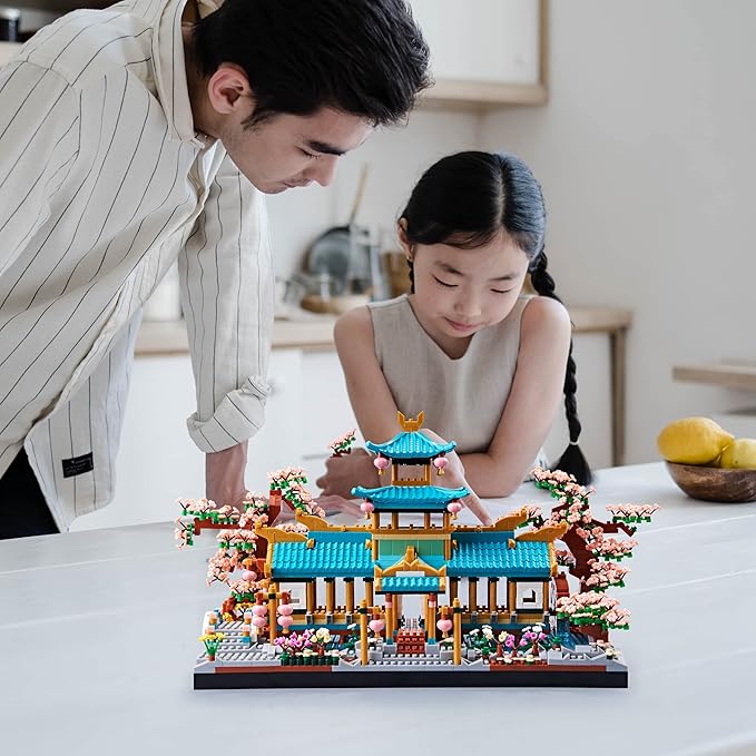 JXRLMB Chinese Classical Suzhou Gardens Micro Building Blocks Sets with Sakura Cherry Tree Challenging Construction Set for Adults, Home and Office Decoration, Gift for Kids Age of 14+ 2350 pcs