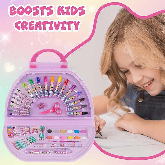 L.O.L. Surprise! Art Supplies Set with 40 Pieces Drawing and Painting Kit Pink Travel Case