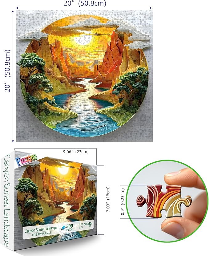 Sunset Canyon River 500 Piece Jigsaw Puzzle for Adults Scenic Nature Landscape Puzzle Vibrant Sunset River Canyon Challenging Puzzle for Game Night Gifts Home Decor（20" x 20"）