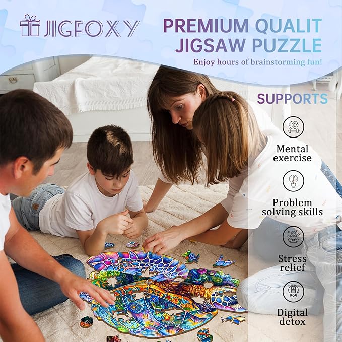 Jigfoxy Wooden Puzzles for Adults, Sea Turtle Wood Puzzles Adult, Unique Animal Shape Wooden Jigsaw Puzzles for Adults, Birthday Gifts for Puzzle Lovers, Family, Friend (L-13.3 * 8.9in-220pcs)