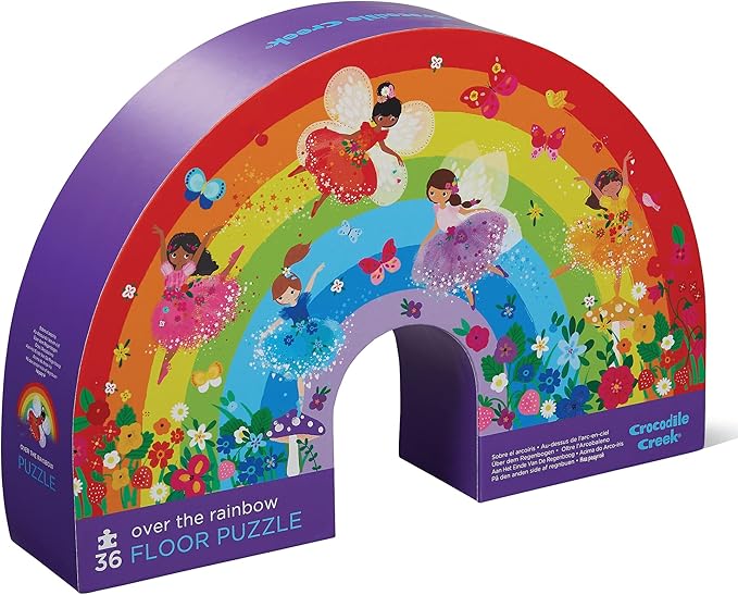 Crocodile Creek 36-Piece Jigsaw Floor Puzzle - Fun Floor Puzzles for Kids Ages 3-5 - Heavy-Duty Shaped Box for Storage - Over The Rainbow - 27" W x 20" H Finished