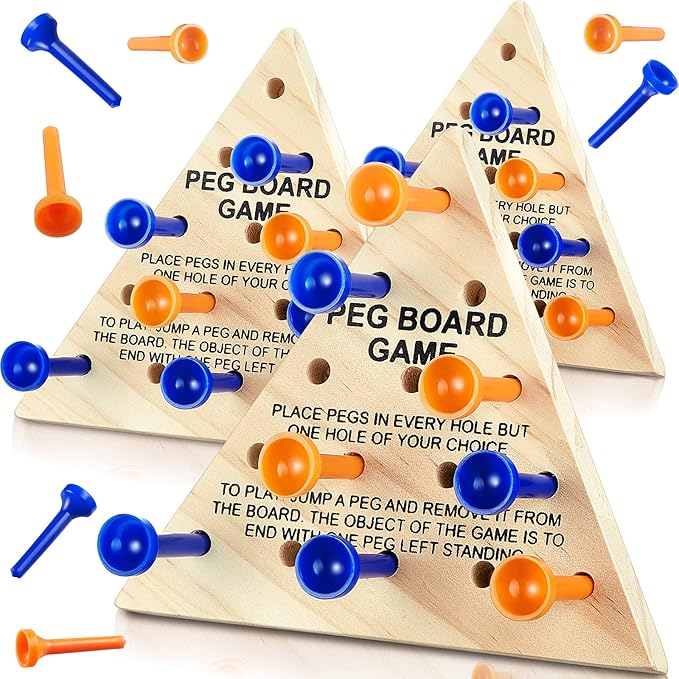 Zhanmai Wooden Triangle Peg Game, 3 Sets, Educational Board Game for Teens and Adults, Travel Size, Strategy Toy, Operation Christmas Toys Fun Learning Puzzles(Blue Orange)