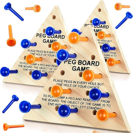 Zhanmai Wooden Triangle Peg Game, 3 Sets, Educational Board Game for Teens and Adults, Travel Size, Strategy Toy, Operation Christmas Toys Fun Learning Puzzles(Blue Orange)