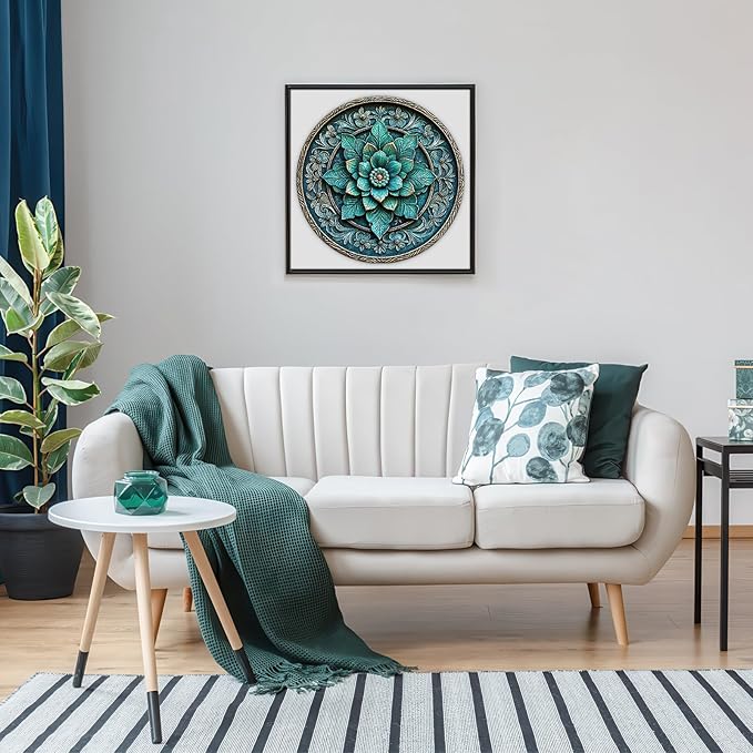 Round Floral Wooden Puzzle - Exquisite Teal Floral Mandala Vintage Style Art Wood Jigsaw for Adults, 454pcs Unique Wood Animal Shaped Puzzle, Family Game Home Decor