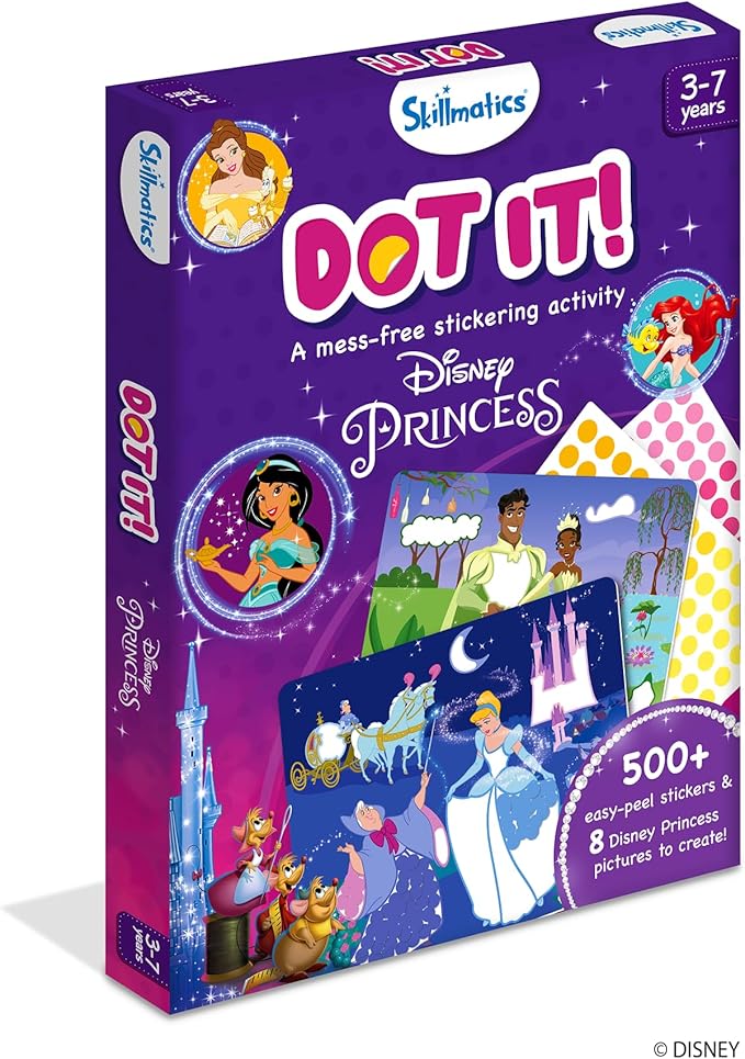 Skillmatics Dot It Sticker Art - Disney Princess, Mess-Free Fun for Kids, 500+ Stickers, Craft Kits, DIY Scrapbooking Activity, Travel Toys, Gifts for Girls & Boys Ages 3, 4, 5, 6, 7