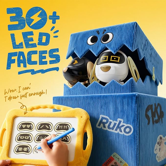 Ruko 18011 Smart Robot Dog, Interactive Puppy with 30 LED Expressions, 20 Actions & 50 Programmable Commands, Voice & Touch Control, Toy for Kids Age 3+