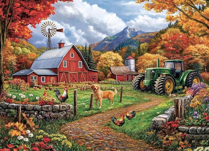Fall Farm Jigsaw Puzzles for Adults 1000 Pieces, Brain Challenging Shaped Puzzle for Game Night, Family, Friends, Puzzle Size is 26.6 x 19.2 Autumn