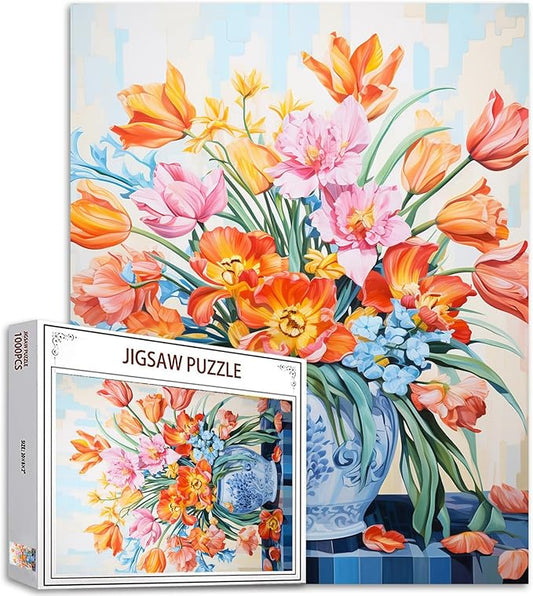 Colorful Flowers Jigsaw Puzzle，Flower in a Floral Vase 1000 Pieces Jigsaw Puzzles for Adults，27 x 20 Inches Puzzles for Families，HD Quality Flowers Puzzle Gift，Family Activity Perfect for Game Night