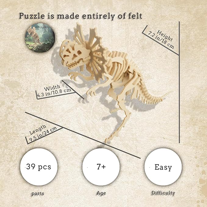 3D Puzzles for Kids, differenACt from Wooden Puzzles, Felt Dinosaur DIY Three-Dimensional Puzzle, Dinosaur Puzzle Toy Educational Game Set Gift