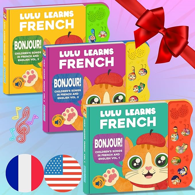 French Books for Kids Vol. 1: Musical French Baby Book Learning Toys w/English, Bilingual Language Interactive Toy for Toddlers, Babies, Boys, Girls & Children