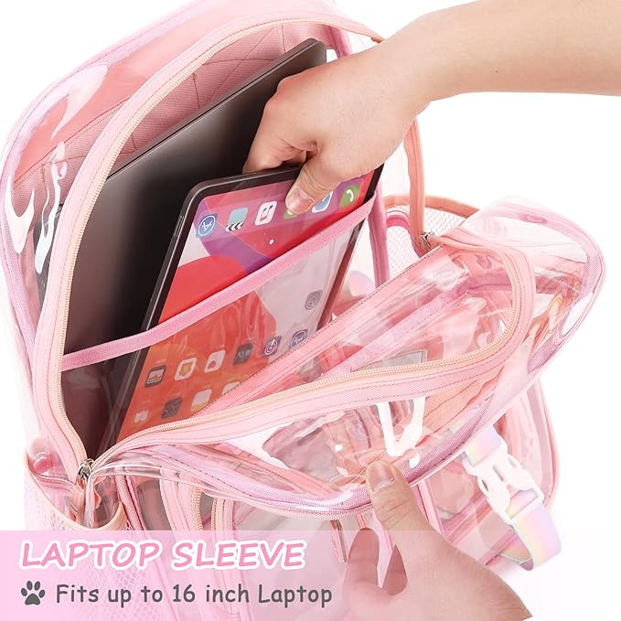 Clear Backpack for School,Heavy Duty PVC Transparent Bookbag for Girls Stadium Approved See Through Backpack