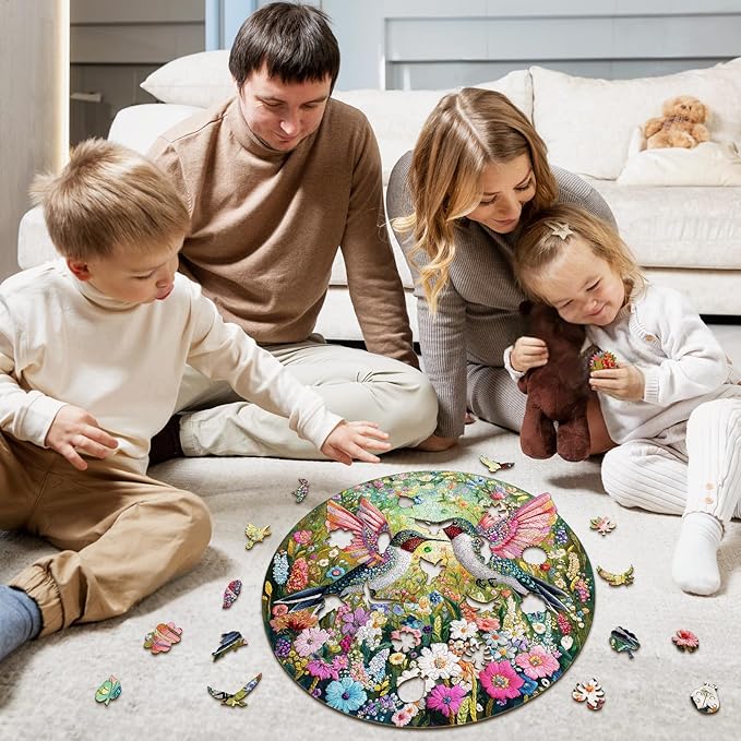 Wooden Jigsaw Puzzles, Embroidered Hummingbird Wooden Puzzles for Adults with Unique Shape, Adult Jigsaw Puzzle, Birthday Gifts for Adults, 8.4"x8.5" - 100pcs