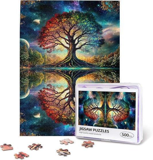 Tree of Life Puzzle 500 Piece,Colorful Tree of Life Puzzle,Colorful Starry Night Tree Jigsaw Puzzle，Beautiful Galaxy Nature Landscape Jigsaw Puzzles，for Adults Toys Gift Family Decoration
