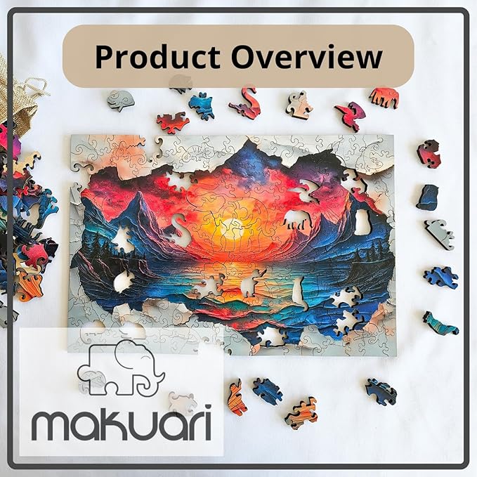 Wooden Puzzle for Adults, Jigsaw, Fantastic Sunset, Rainbow Lines, Thickness 5mm, Gift, Unique Shape Best Gift for Adults Kids, Family Game (200 Pieces)