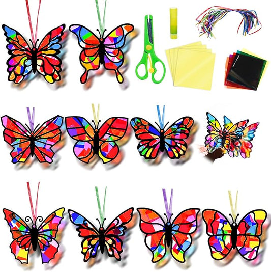 EggSun 36 Sets Butterfly Suncatchers Crafts Kit for Kids Ornaments Stained Glass Window Arts and Crafts Supplies for Classroom Holiday Birthday Projects Home Party Favors Decorations Ages 4 8 12