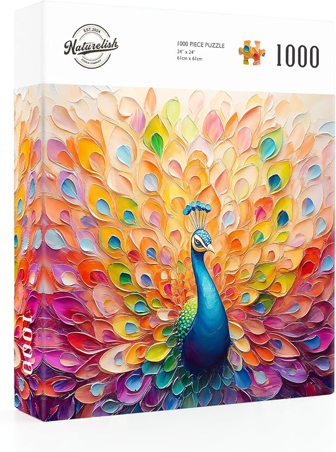 Difficult Puzzles for Adults 1000 Pieces: Peacock Artwork Jigsaw Puzzle, Challenging Impossible Hard Puzzle for Animal Lovers Gifts, 24 x 24 in