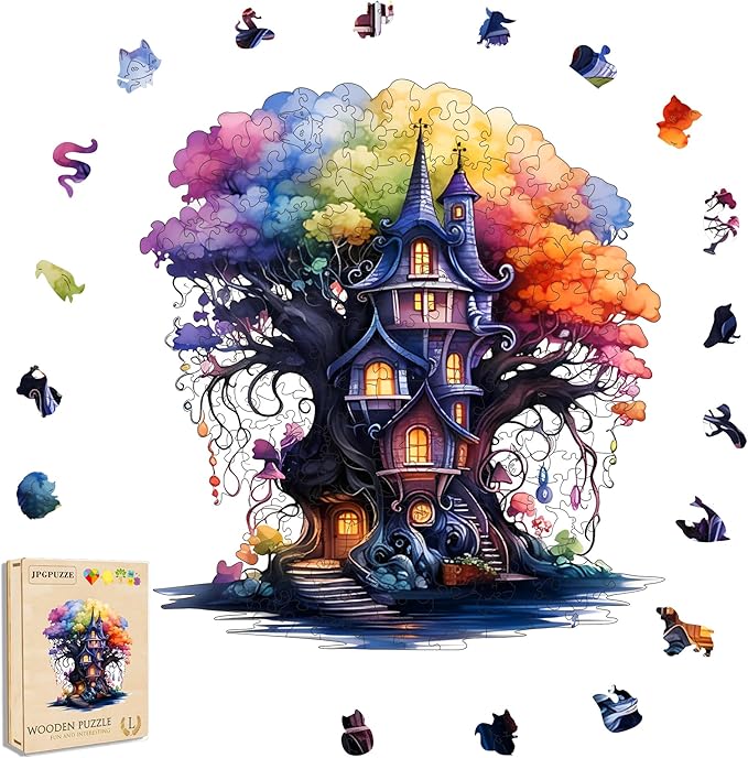 Wooden Puzzles, 174PCS Magical Tree Jigsaw Puzzles, Unique Shaped Wooden Puzzle for Adults and Kids, Family Game(Magical Tree, Large)