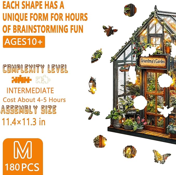 Wooden Puzzles for Adults - Grandma's Garden Wooden Jigsaw Puzzle for Adults, Colorful Flowers Wood Puzzles Adult, Gifts for Family and Friends, Wall Art Home Decor (M-11.4 * 11.3in- 180 Pcs)
