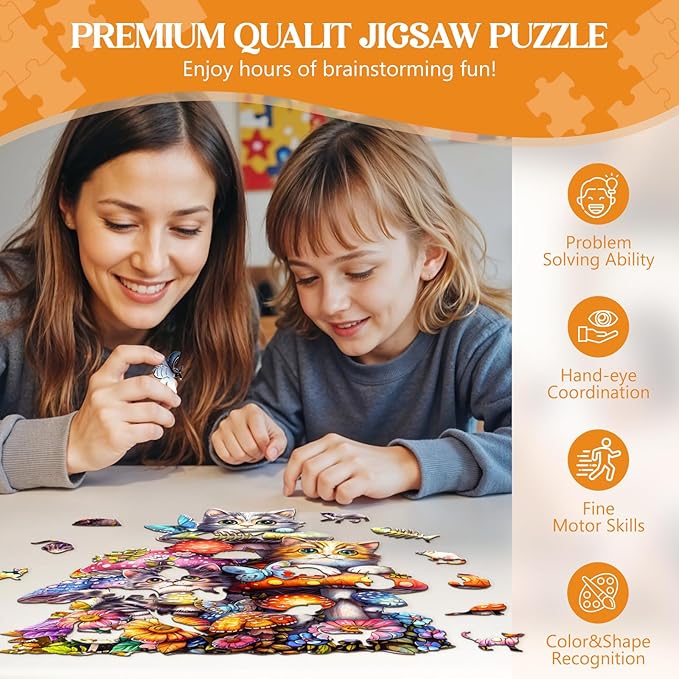 Wooden Puzzles for Adults, Cat Family Wooden Jigsaw Puzzles for Adults Kids, Unique Shaped Wood Puzzles Adult, Creative Birthday Gifts for Friends Family Game(8.5 * 7.6in 90pcs)
