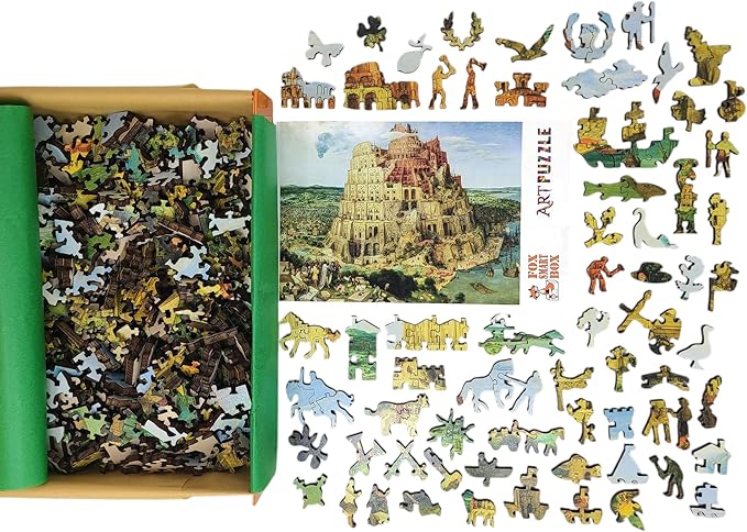 Wooden Puzzle for Adults - Uniquely Shaped Pieces - Made in The USA by FoxSmartBox - 420 Pieces - The Tower of Babel