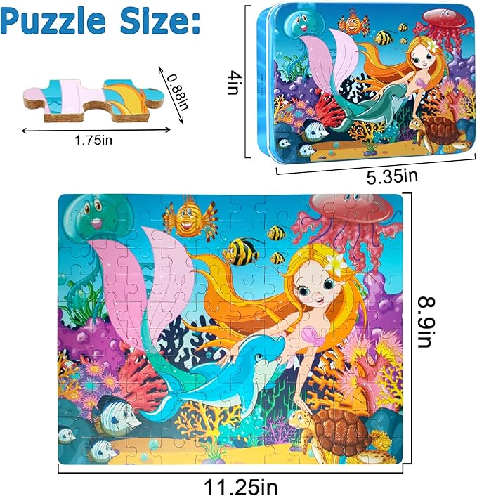Puzzles for Kids Ages 4-8,100 Piece Puzzles for Kids,Educational Kids Puzzles Jigsaw Puzzles in Metal Box,Puzzle Games Puzzle Toy for Girls and Boys