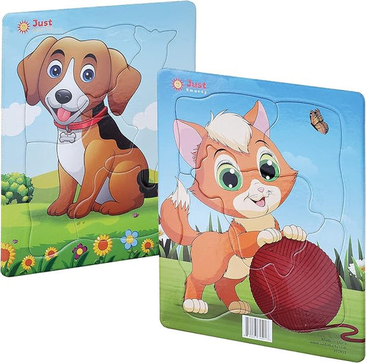 Just Smarty Preschool Puzzles for Toddlers 1-3 Set of 2 | Fun Shapes 5 Pieces Kitten and 4 Pieces Puppy Toys with Tray for Kids Ages 1-3 | Best Educational Puzzles for Kids Level 1