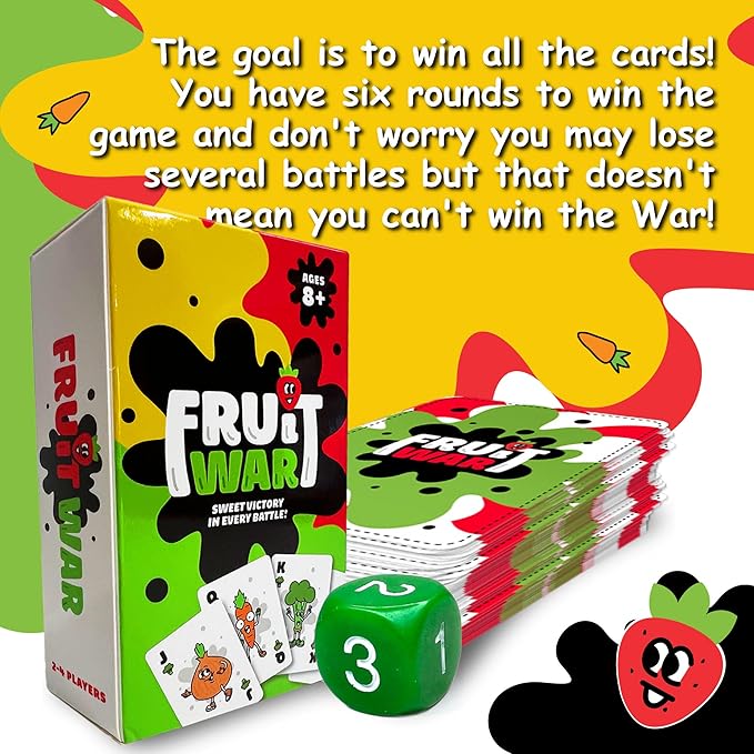 Games Fruit War, A Family Friendly Game That is a Twist on The Classic Card-Game of War, with Quicker Play, Intense Battles and Fun Character Designs. Up to 4 Players Ages 8+ (White)