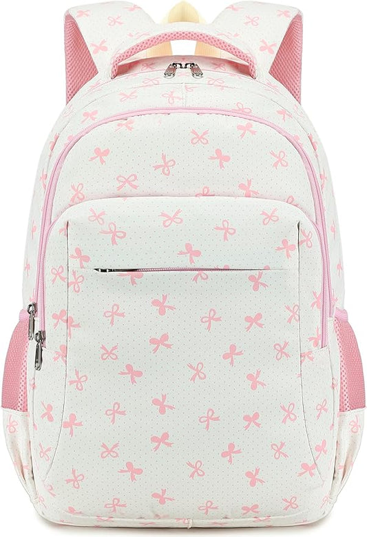 LEDAOU School Backpack for Girls Kids Bookbag Elementary Middle School Bag for 8-14 (Pink Bow)
